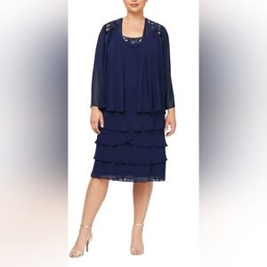 SL FASHIONS Long Sleeve Two-Piece Jacket Dress, 16 Missy, color: Sapphire